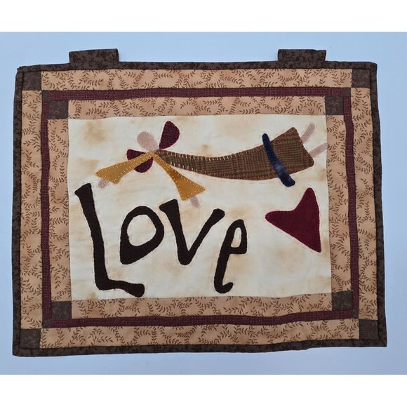 Set Of 3 Primitive Folk Art Quilted Wall Hangings With Words Dream Laugh Love & - Picture 6 of 7